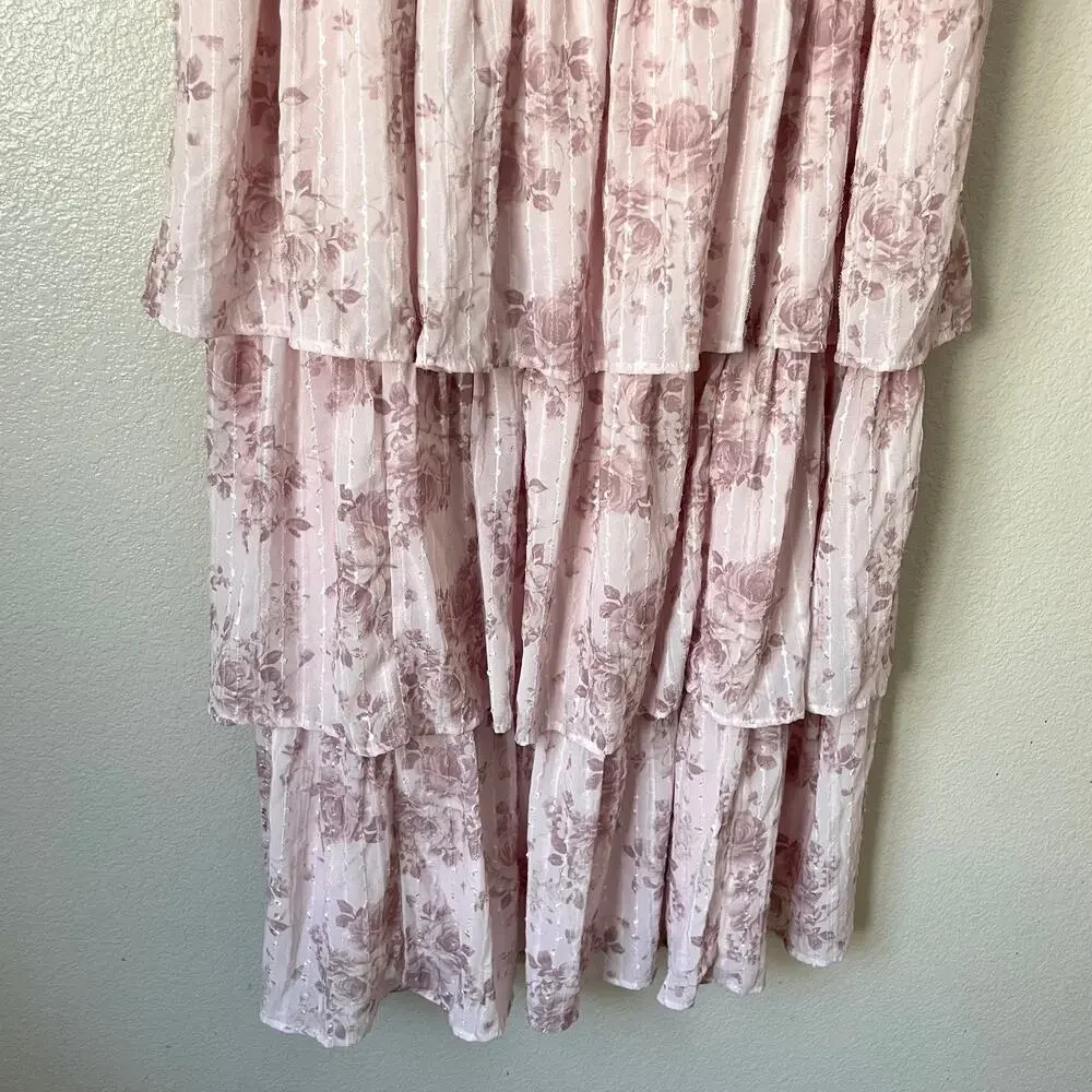 Torrid Dress Womens 3X Pink Tiered Floral Midi Whimsical Fairy Coquette Garden - Picture 5 of 11